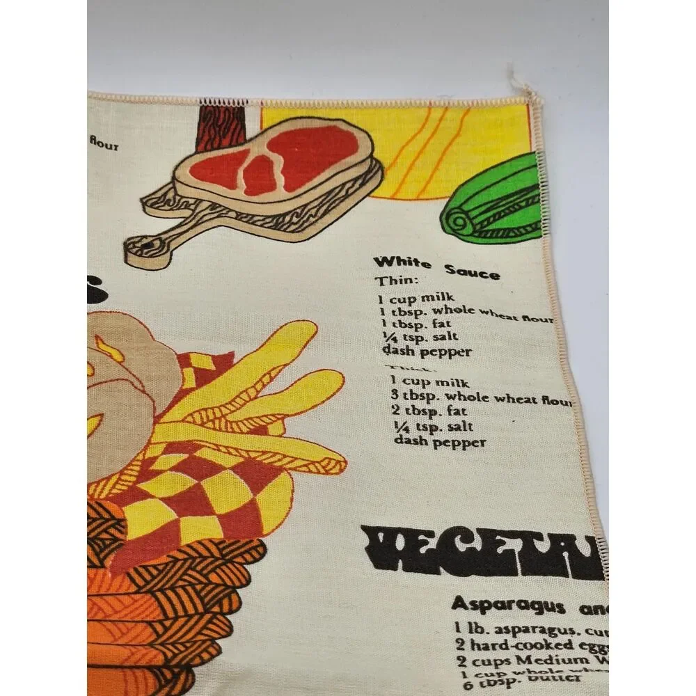 Vintage 1970s Whole Wheat Recipes Linen Tea Towel